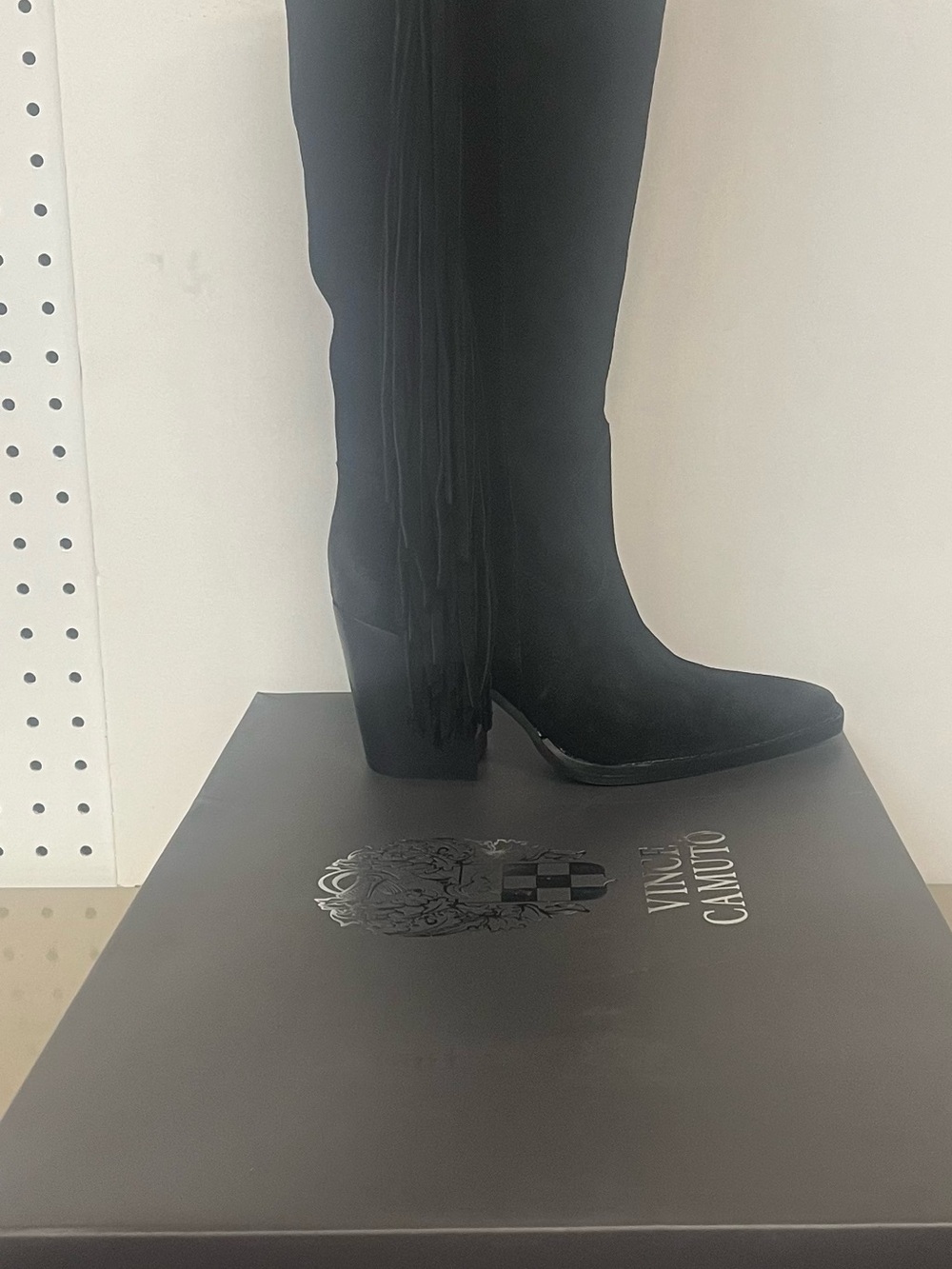 Vince Camuto Black Over-the-Knee Suede Fringe Boots